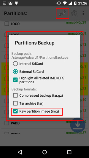 PartitionsBackup-settings